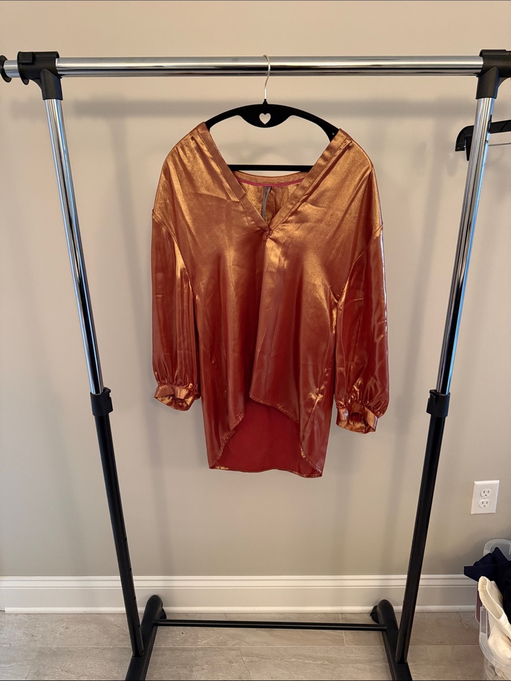 Anthropologie Metallic Copper Satin V-Neck Blouse
